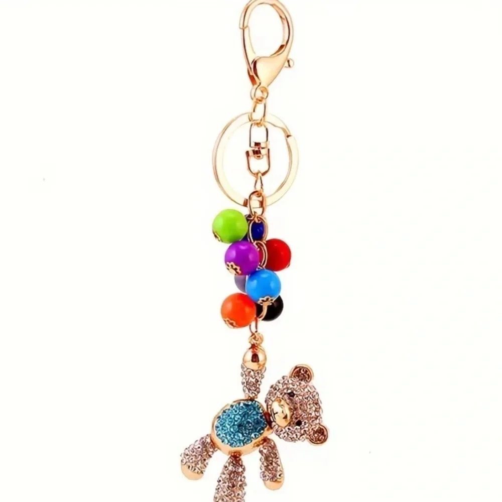 Colorful Teddy Bear Keychain Bag Charm, NEW
